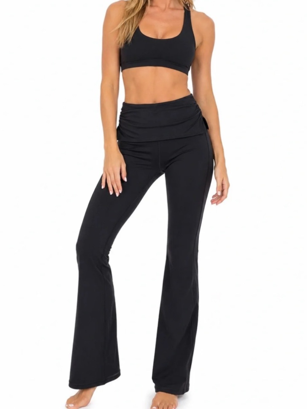 Kyodan Black Fold-Over Waist Flare Leggings